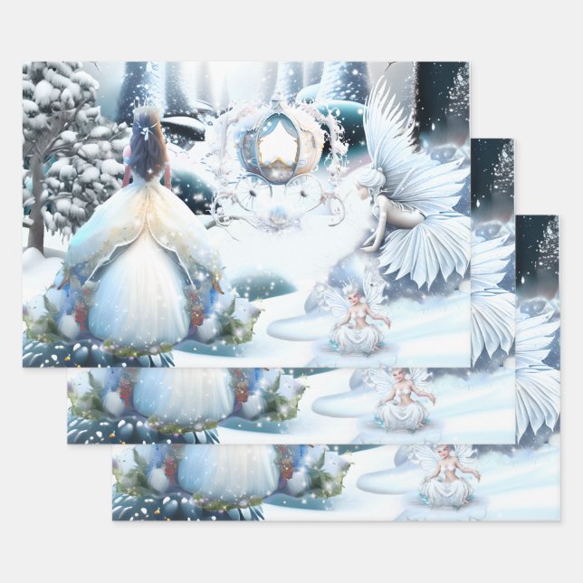 Fairy princess winter wonderland forest snow  wrapping paper sheet (Set)