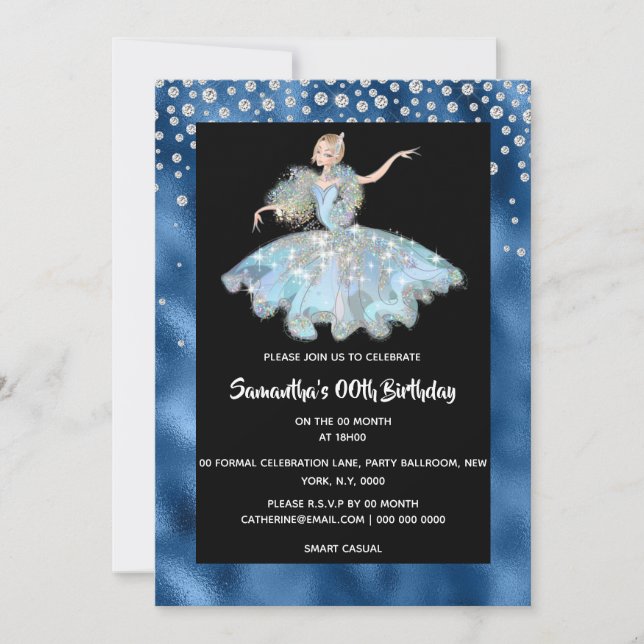 Fairy princess winter wonderland glitter girls invitation (Front)