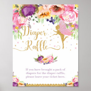 Fairy Purple Pink Floral Baby Diaper Raffle Sign