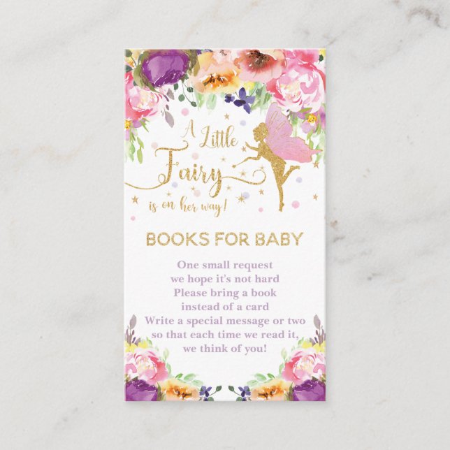 Fairy Purple Pink Floral Bring Books for Baby  Enclosure Card (Front)