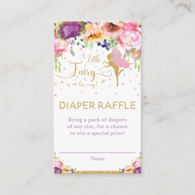 Fairy Purple Pink Floral Diaper Raffle Ticket   Enclosure Card (Front)