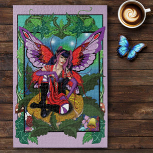 Fairy Purple Red Mushroom Gothic Jigsaw Puzzle
