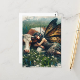 Fairy Queen Asleep on Her Pet Cow Postcard
