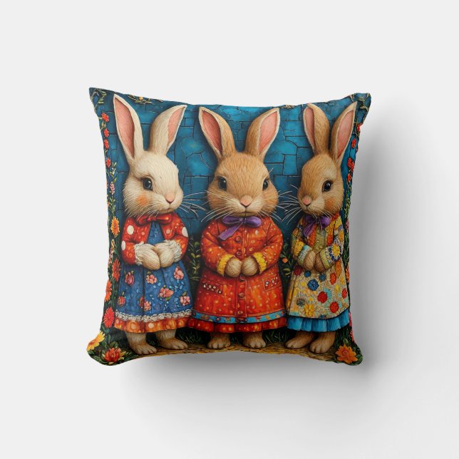 🐰✨ Fairy Rabbit Trio Magical Decor Gift 🌸 Cushion (Front)