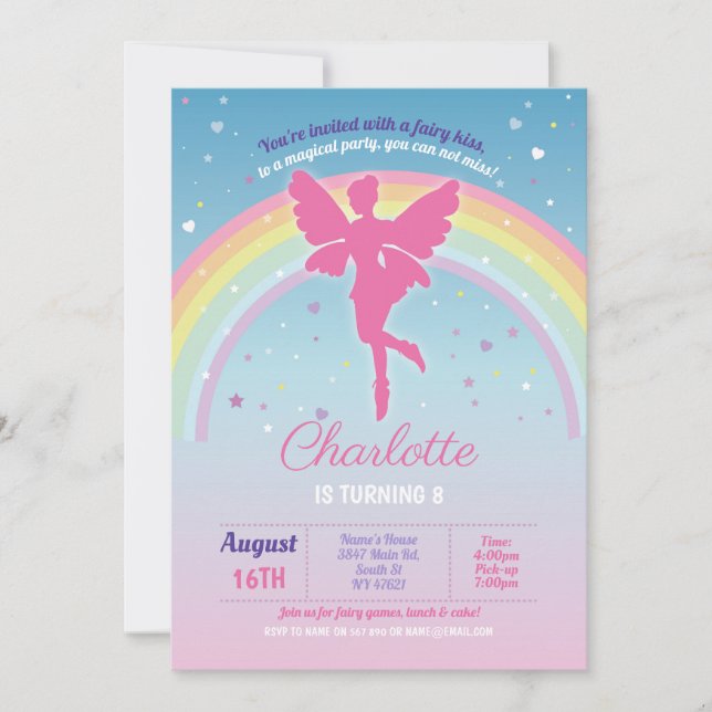Fairy Rainbow Party Birthday Pink Magical Fairies Invitation (Front)