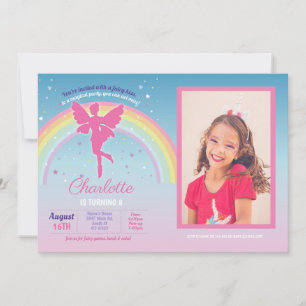 Fairy Rainbow Party Birthday Pink Magical Fairies  Invitation