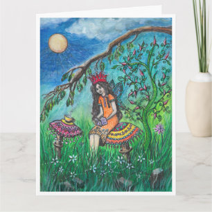 Fairy reader sitting on toadstool art card