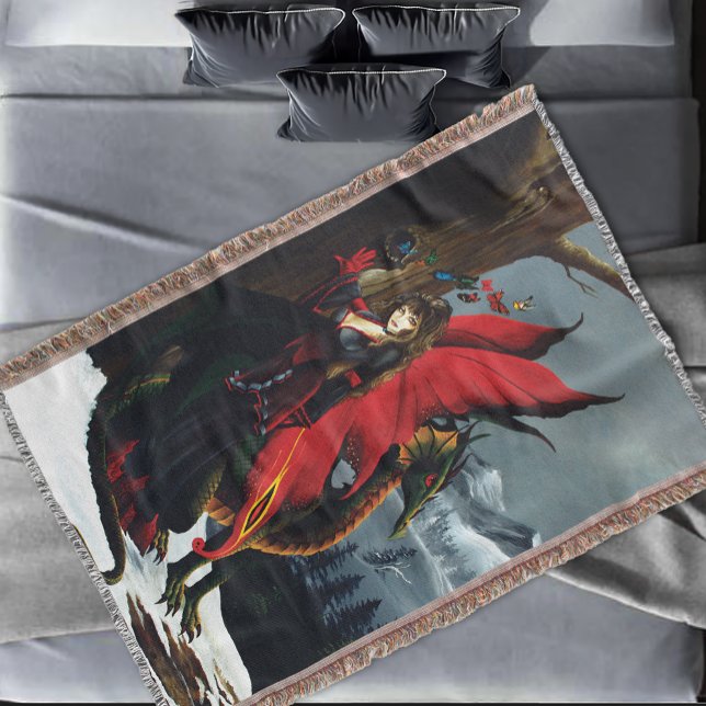 Fairy Red Dragon Fantasy Spring Throw Blanket (Creator Uploaded)
