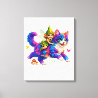 Fairy Riding Colorful Cat T-Shirt – Cute FaT-shirt Canvas Print