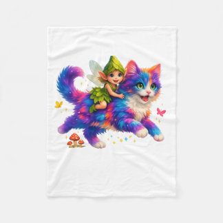 Fairy Riding Colorful Cat T-Shirt – Cute FaT-shirt Fleece Blanket