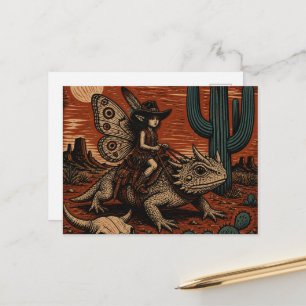 Fairy Riding Her Lizard in the Desert Postcard