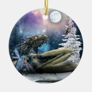Fairy  Safe With Dragon Ceramic Tree Decoration
