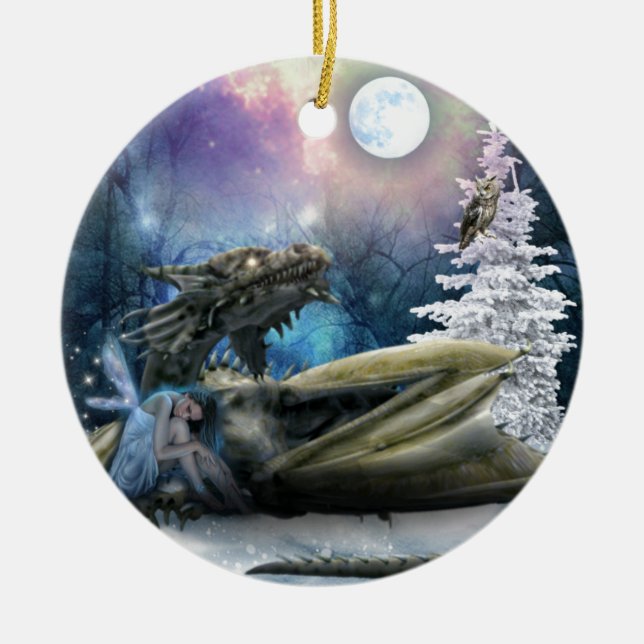 Fairy  Safe With Dragon Ceramic Tree Decoration (Front)