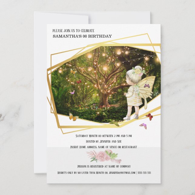 Fairy secret garden magical butterfly lights invitation (Front)