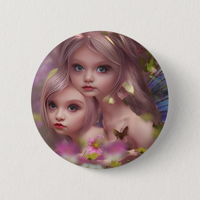Fairy Sisters Amongst the Flowers in the Forest 6 Cm Round Badge (Front)