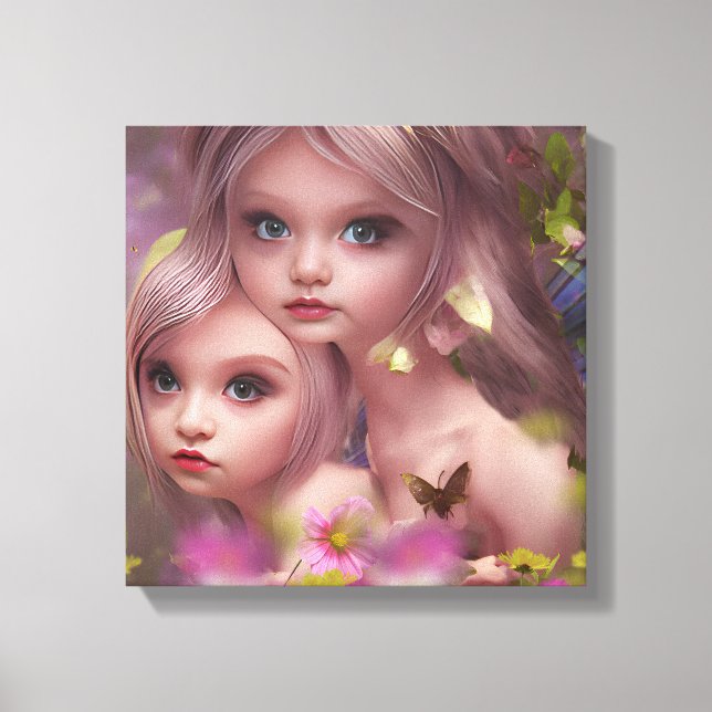 Fairy Sisters Amongst the Flowers in the Forest Canvas Print (Front)