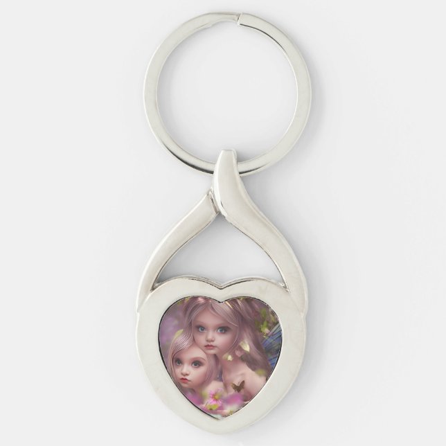 Fairy Sisters Amongst the Flowers in the Forest Key Ring (Front)