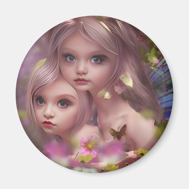 Fairy Sisters Amongst the Flowers in the Forest Magnet (Front)