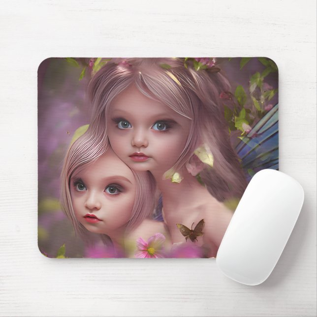 Fairy Sisters Amongst the Flowers in the Forest Mouse Mat (With Mouse)