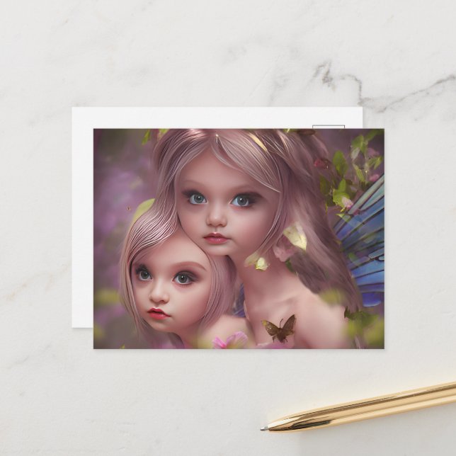 Fairy Sisters Amongst the Flowers in the Forest Postcard (Front/Back In Situ)