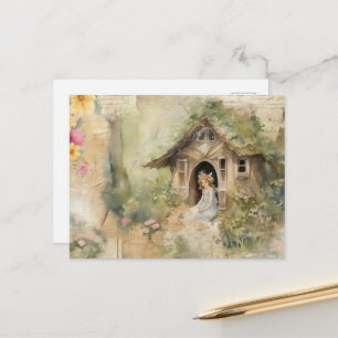 Fairy Sitting in the Doorway of Her Garden House Postcard