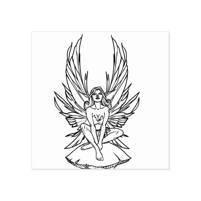 Fairy sitting on a mushroom rubber stamp (Imprint)