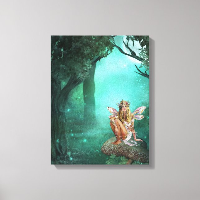 Fairy Sitting on a Mushroom Wrapped Canvas Print (Front)