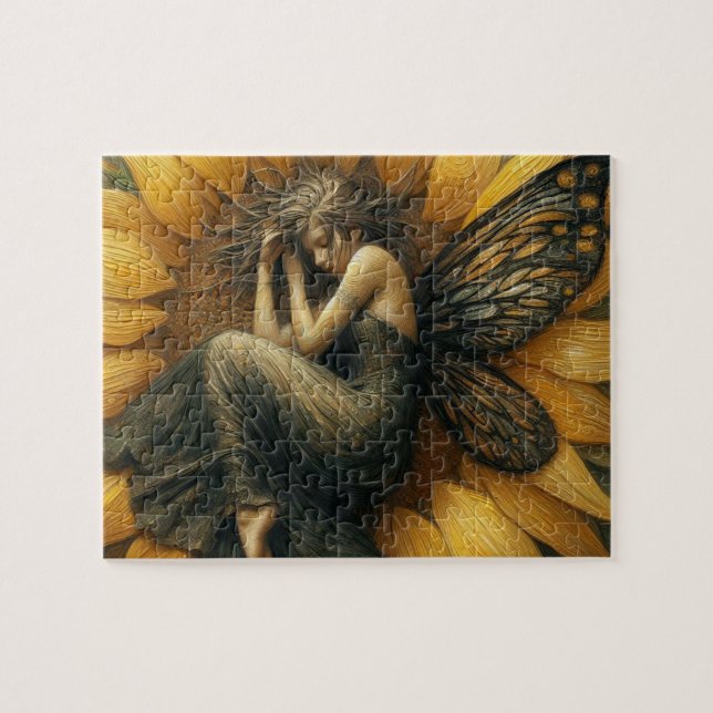 Fairy Sleeping in a Sunflower Jigsaw Puzzle (Horizontal)