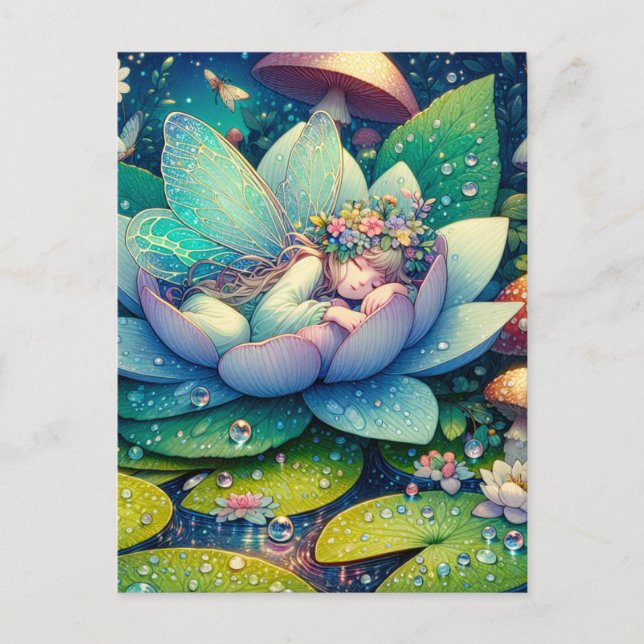 Fairy Sleeping on a Flower Blank Postcard (Front)