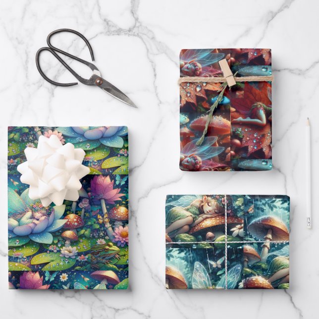 Fairy Sleeping on a Flower Personalised Wrapping Paper Sheet (Front)