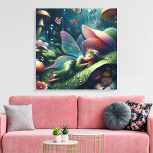 Fairy Sleeping on a Mushroom   Blank Canvas Print