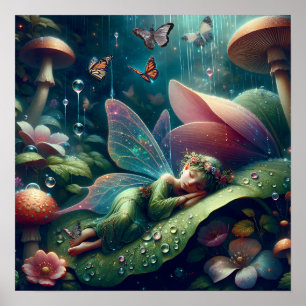 Fairy Sleeping on a Mushroom   Blank Poster