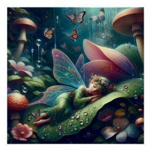 Fairy Sleeping on a Mushroom   Blank Poster