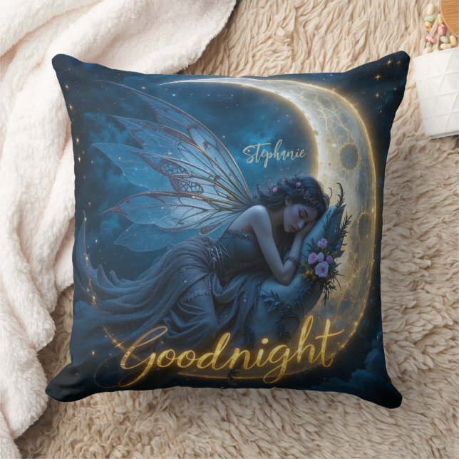 Fairy Sleeping on Crescent Moon Goodnight Cushion (Blanket)
