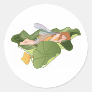 Fairy Sleeping on Lotus Leaves Classic Round Sticker
