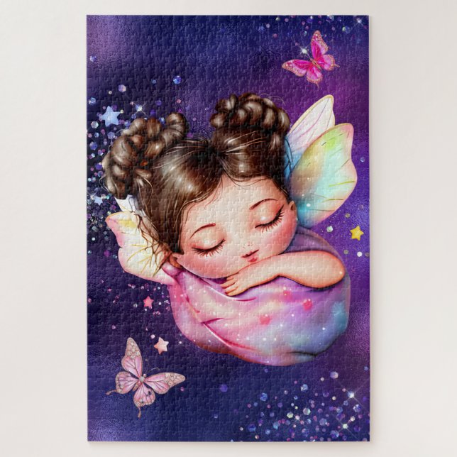 Fairy slumber party butterfly kids birthday theme jigsaw puzzle (Vertical)