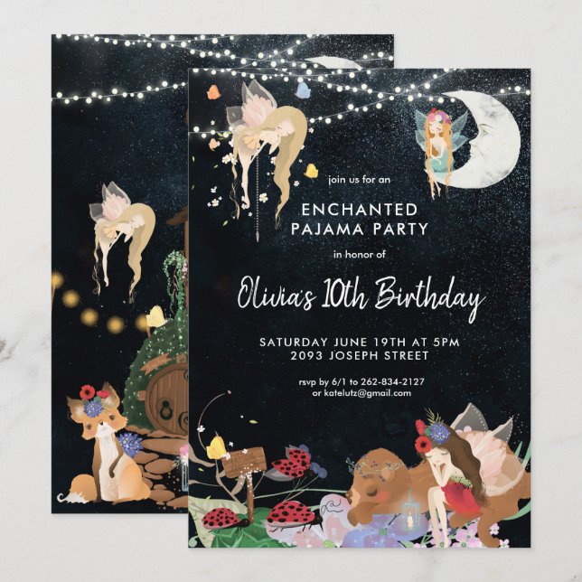 Fairy Slumber Party Pajama Birthday Invitation (Front/Back)