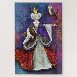 Fairy Sorceress With Owl and Magic Book Fantasy Jigsaw Puzzle
