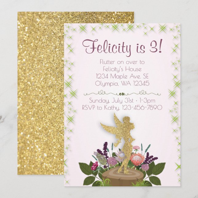 Fairy Sparkly Floral Birthday Party Invitation (Front/Back)