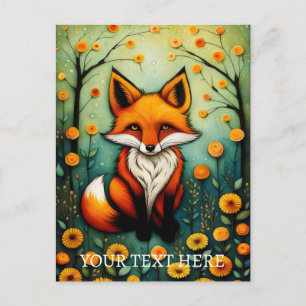 Fairy Spring Colourful Floral Fox Painting Postcard