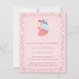 Fairy Spring Girls Pink Birthday Party Invitations