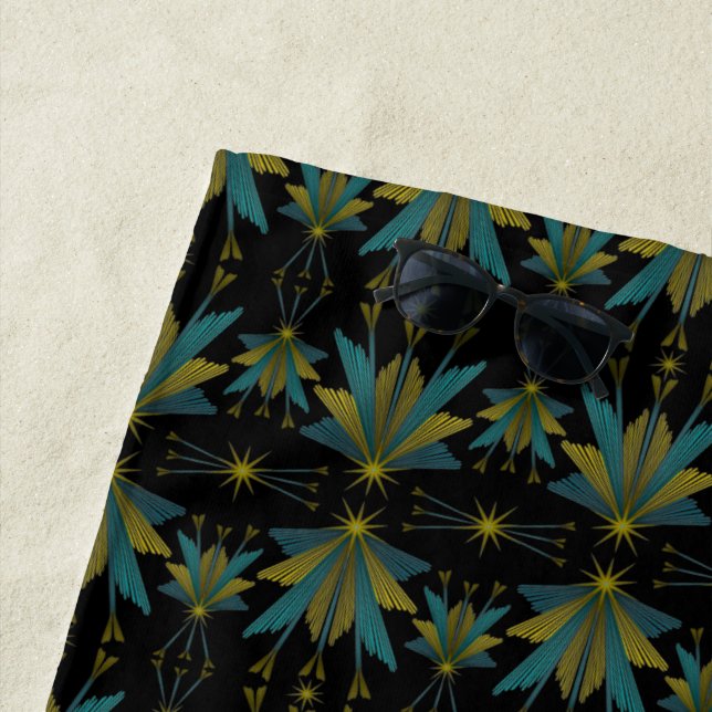 Fairy Stars Black Beach Towel (In Situ)