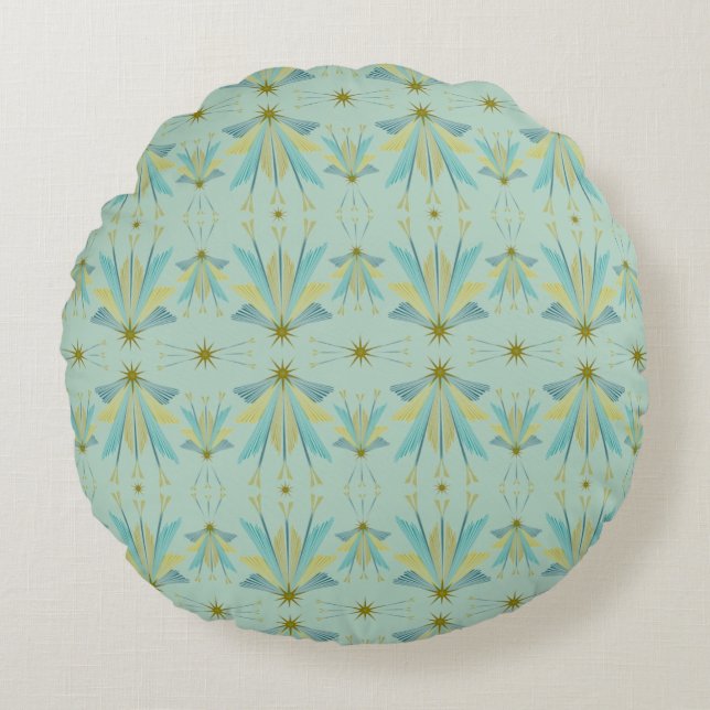 Fairy Stars Pistachio  Round Throw Pillow (Front)