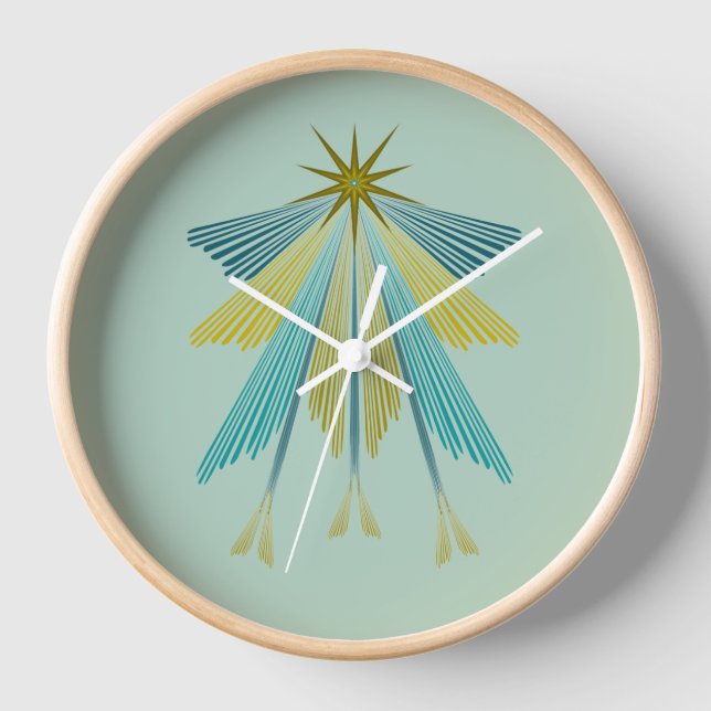 Fairy Stars Pistachio Wood Framed Clock (Front)