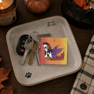 Fairy Sugar Skull Purple Wings Roses Sunset Key Ring