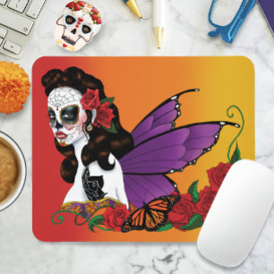 Fairy Sugar Skull Purple Wings Roses Sunset Mouse Mat
