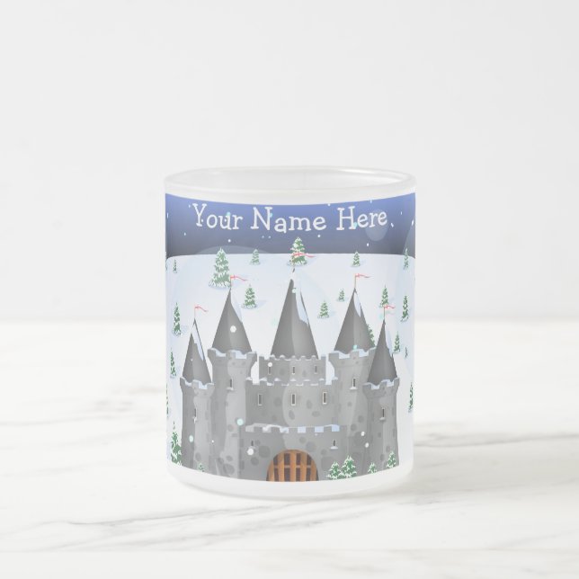 fairy-tail castle Winter Frosted Glass Coffee Mug (Center)