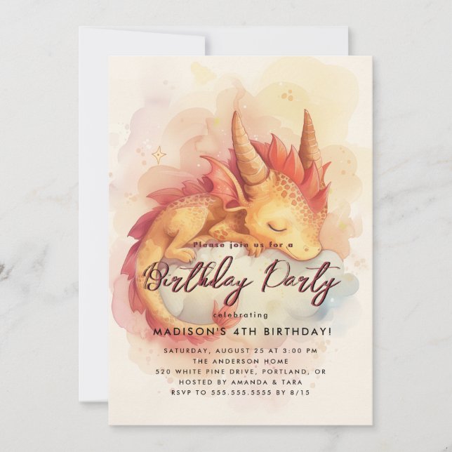 Fairy Tale Baby Dragon Birthday Party  Invitation (Front)