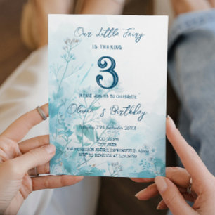 Fairy Tale Blue Flowers Kids Birthday Party Invitation