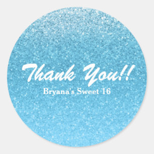 Fairy Tale Blue Glitter Sweet 16 Party Classic Round Sticker